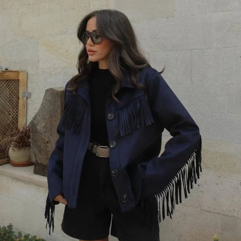 Fringed Suede Cropped Jacket - Picture 1 of 4